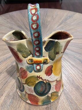 Modigliani Handmade Fruit Frutta Laccata Ceramic Pitcher Vase w/ Handle RARE